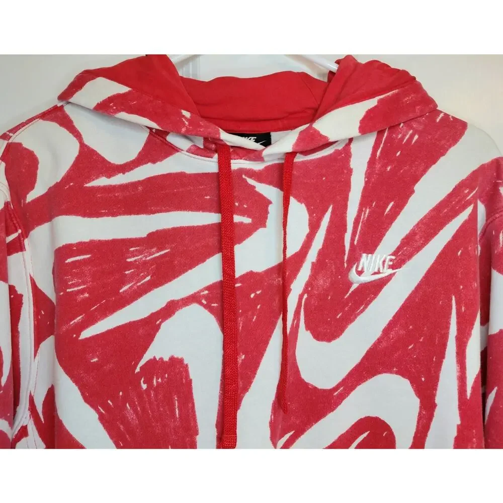 Nike Sportswear Club Fleece All Over Print Swoosh Hoodie Red/White Sm Scribble